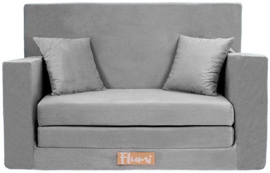 Flumi opvouwbare mini kindersofa - zachte kinderbank met uitklapfunctie en afneembare hoes, grijs van Flumi