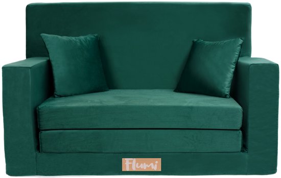 Flumi opvouwbare mini kindersofa – zachte kinderbank met uitklapfunctie en afneembare hoes, groen van Merkloos