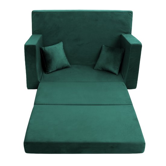 Flumi opvouwbare mini kindersofa – zachte kinderbank met uitklapfunctie en afneembare hoes, groen
