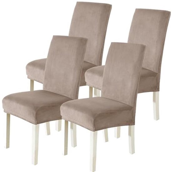 Fluwelen Stoelhoes Eetstoelhoezen 4 Stuks, Stretch Stoelhoezen Universele, Moderne Verwijderbare Wasbare Eetkamerstoelhoezen Voor Thuis Restaurant Hotel, Khaki van Merkloos