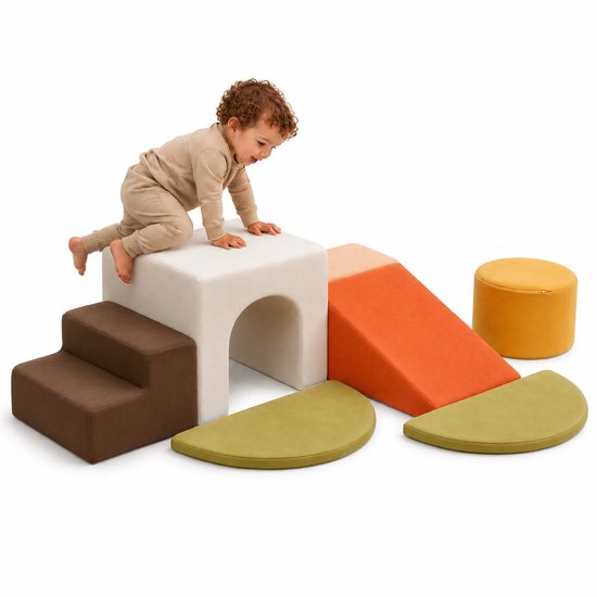 Foam Blokken Kinderen – 7-delige Foam Speelset met Glijbaan – Zachte Speelblokken Foam – Klimblokken voor Binnen – Speelblokken Baby