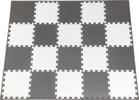 Foam Puzzel Speelmat - 20 Speelmatten - Opbergtas - Afwerkranden - Grijs - Wit - Puzzelmat 152x122x1cm van Lalaloom