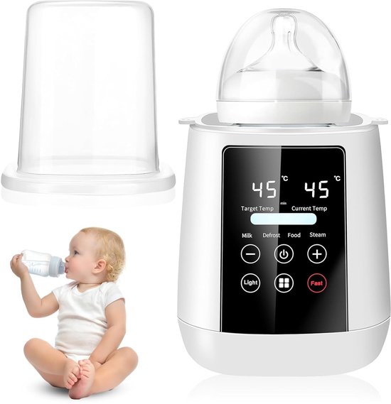 Fokelyi 6-in-1 Draagbare Flessenwarmer- Draadloos Babyvoeding Verwarmer En Sterilisator- Snelle Opwarming Voor Onderweg En Thuis- Intelligente Flesverwarmer- Wit