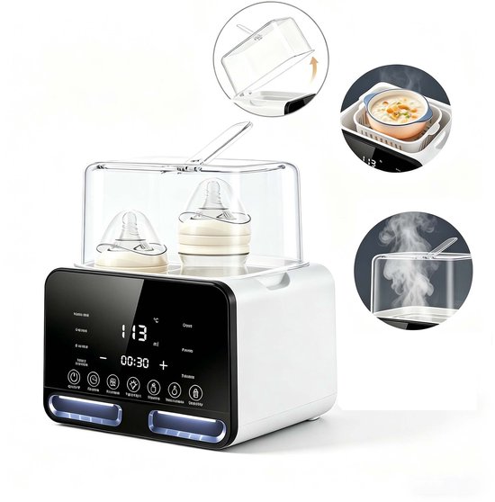 Fokelyi 9in1 PRO Flessenwarmer-Slimme Flessenwarmer-Verwarming van vloeistoffen en eten-Dubbele digitale Flessenwarmer opwarmen, steriliseren en ontdooien-Verwarm 2 flesjes tegelijkertijd - Inclusief stoomkap -BPA vrij-Geschikt voor alle merken - Wit van Merkloos