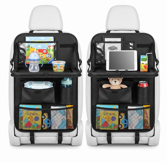 Fokelyi Autostoel Organizer 2 Stuks - Auto Achterbank Opberger Netzak - Tafeltje - 42x60cm - Universele Autostoel Opberger -voor Kinderen -Multifunctioneel -Auto Accessories- Zwart