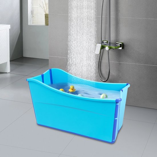 Foldable PP TPE Bathtub Blue Floor Standing Rectangular Bathtub for Adults Thickened Side for Children and Adults Under 5.3ft Height van Merkloos