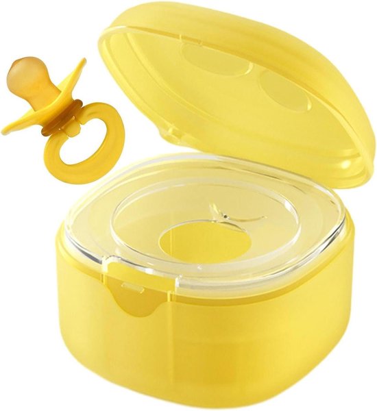 Fopspeen Organizer - Fopspeenhouder Doosje - Baby Spullen Opbergen - Stofdicht Ontwerp - 7.5 x 7.5 cm - Geel