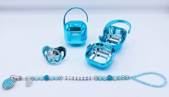 Fopspeen, speenhouder en speenkoord - speen baby, luxe speenset blauw, speen baby jongen, kan ook rechtstreeks als cadeau worden verstuurd van Sindsio.