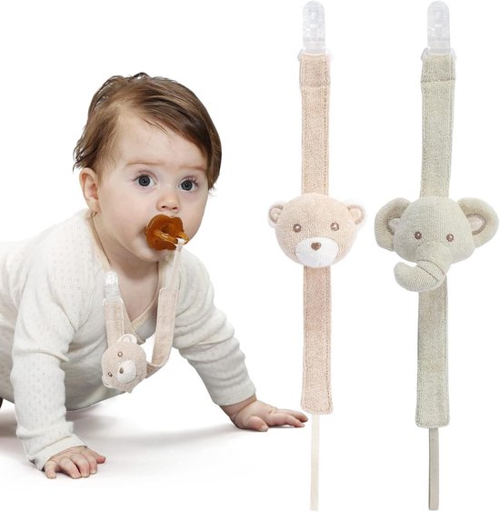 Fopspeenclip Baby - Speenhouder Kinderen - Voorkom Verloren Spenen - Organisch Katoen - 27 cm - Multicolor
