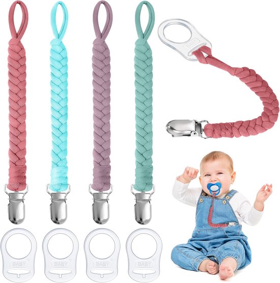Fopspeenclips Baby - Speenkoord Houder - Baby Spullen Vasthouden - Veilig Katoen & Siliconen - 4 Stuks - Multicolor
