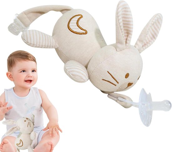 Fopspeenhouder Pluche - Baby Speen Accessoire - Baby Kalmeren - Biologisch Katoen - 14.5 x 10.3 x 7.2 cm - Konijn