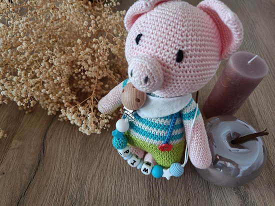 Fopspeenketting met naam - Gepersonaliseerde speenketting - Kraamcadeau - Gepersonaliseerd cadeau - Ketting voor fopspeen - Baby Blue van Loullou