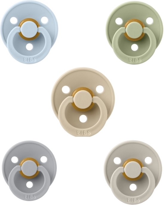 fopspenen 18+ maand set 5 stuks Sage,Vanilla,Baby Blue,Cloud en Sand maat 3 van BIBS