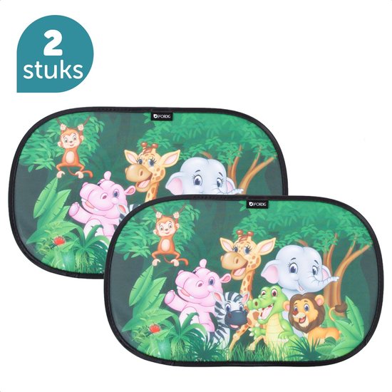 ForDig Zonnescherm Auto Jungle (2 Stuks) - Extra Donker - Zonwering UV Protectie voor Auto Zijruit – Zonwering Auto – Zonder zuignappen – 80 GSM – 51 x 31 CM van Ford