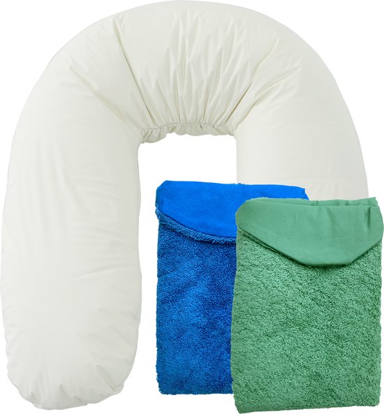 Form Fix XL Zwangerschapskussen - Voedingskussen - Zijslaapkussen - Body Pillow - Lichaamskussen - 185 cm - Inclusief 2 Badstof/Katoenen Hoezen - Groen + Blauw van Form Fix