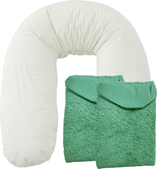 Form Fix XL Zwangerschapskussen - Voedingskussen - Zijslaapkussen - Body Pillow - Lichaamskussen - 185 cm - Inclusief 2 Badstof/Katoenen Hoezen - Groen van Form Fix