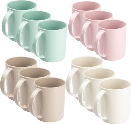 Forte Plastics 12x Gekleurde drinkbekers/mokken - kunststof - 350 ml - onbreekbaar - Limonade bekers van Fort
