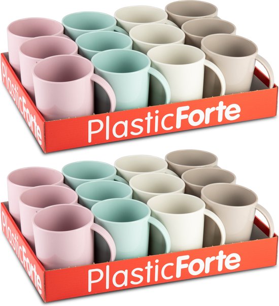 Forte Plastics 24x Gekleurde drinkbekers/mokken - kunststof - 350 ml - onbreekbaar - Limonade bekers van Fort