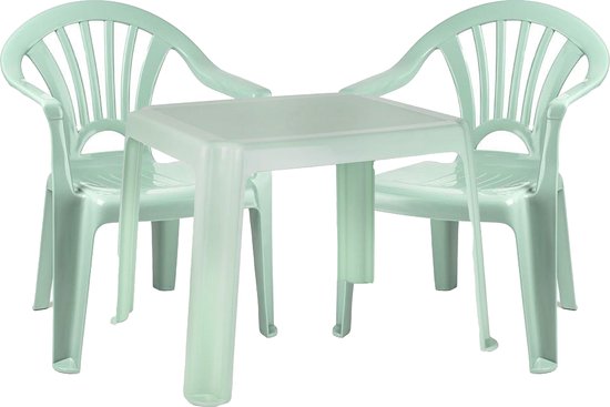 Forte Plastics Kinderstoelen 2x met tafeltje set - buiten/binnen - mintgroen - kunststof - tuin meubels van Fort