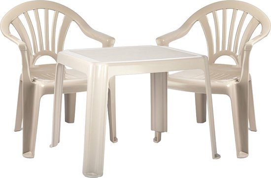 Forte Plastics Kinderstoelen 4x met tafeltje set - buiten/binnen - beige - kunststof - tuin meubels van Fort
