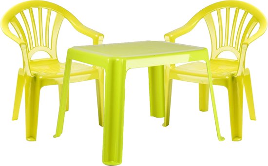 Forte Plastics Kinderstoelen 4x met tafeltje set - buiten/binnen - groen - kunststof - tuin meubels van Fort
