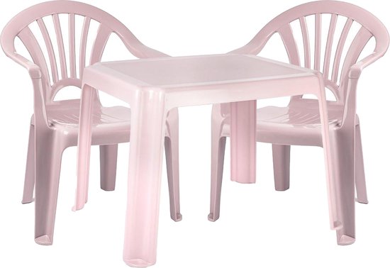 Forte Plastics Kinderstoelen 4x met tafeltje set - buiten/binnen - roze - kunststof - tuin meubels van Fort