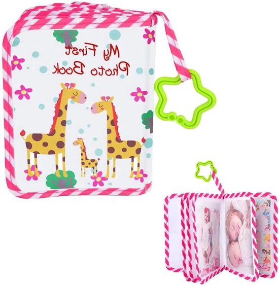 Fotoboek - Peuters - Eerste jaar - Zacht - Babyfotoalbum - Roze - Fotoboek van zachte stof - Babyalbum - Bijtring - Hanger - Kinderen - Verjaardag van Kaloo