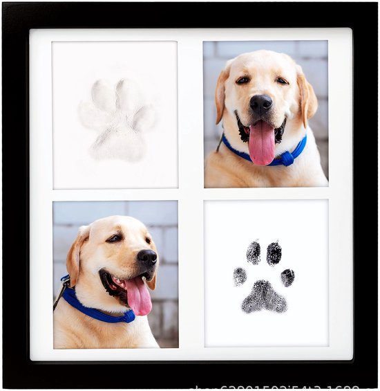 Fotolijst met pootafdrukken van hond en kat, gemaakt van klei, set met voetafdrukken voor baby's van 0-6 maanden, pootafdrukken van kat en hond, cadeaus om op te hangen of neer te zetten, zwart van Merkloos