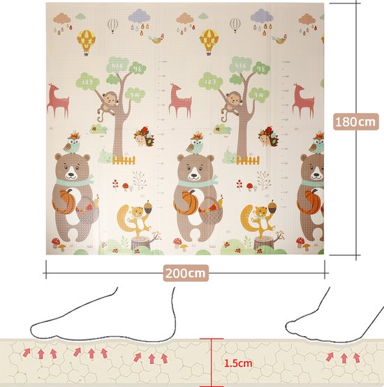 FOXSPORT Baby Speelmat-Vouwbare Kinderen Kruipmat-Antislip en Waterafstotend-XL Foam Vloermat,Dubbelzijdige Speelkleed-Draagbaar Voor Binnen of Buiten-1.5 CM Dik-180 x 200 CM van Fox