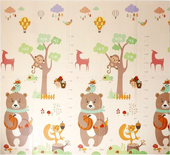 Foxsport Speelmat Baby Kinderen - Slijtvast materiaal op doekbasis-Kinderen-Antislip en Waterafstotend - Kruipmat - Dubbelzijdig Speelkleed - XXL - Opvouwbaar - 1,5 CM Dik - Foam - Panda & Hertje - 180 x 200 x1,5CM - kampeermat van Foxsport