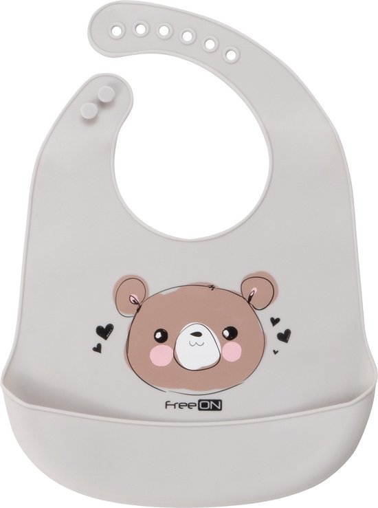FreeON Siliconen Slabbetje - Slabbetje met opvangbakje - Beer - Grijs van FreeON