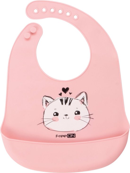 FreeON Siliconen Slabbetje - Slabbetje met opvangbakje - Kitty - Roze van FreeON