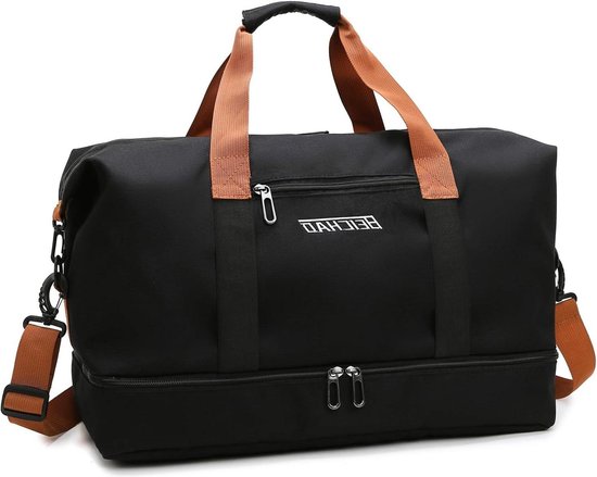 Fresion Sporttas zwart voor dames en heren - kleine reistas met schoenenvak - weekendtas met nat vak - handbagagetas voor vliegtuig - fitness tas voor heren - trainingstas - gym duffle bag van Fresion