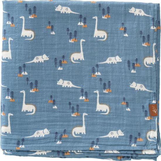 Fresk Hydrofiele Doek - 120 x 120 cm - Babyverzorging - 1 stuk - Ademend en Absorberend - Babyspullen - Blauw - Dino van Fresk