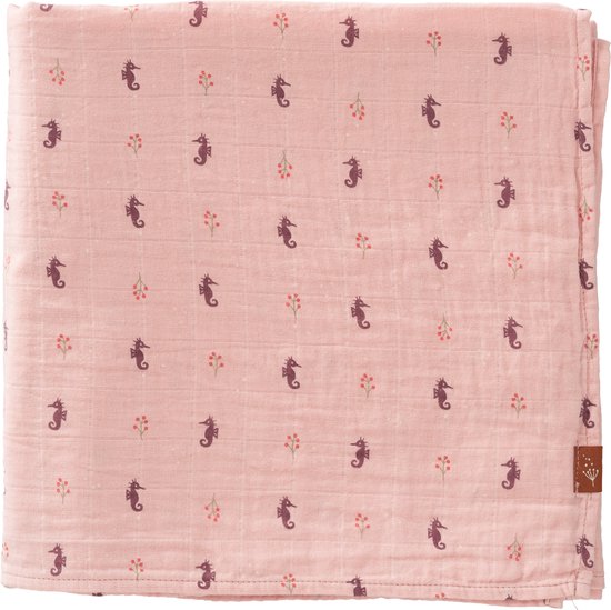 Fresk Hydrofiele Doek - 120 x 120 cm - Babyverzorging - 1 stuk - Ademend en Absorberend - Babyspullen - Roze - Seahorse van Fresk