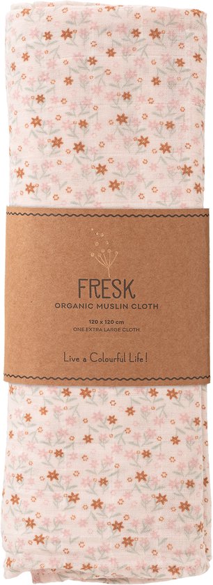 Fresk Hydrofiele Doek XL - 120 x 120 cm - Spuugdoekjes - Babyverzorging - 1 stuk - Ademend en Absorberend - Babyspullen - Crème - Garden Flowers van Merkloos