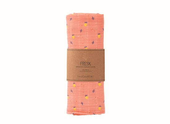 Fresk Hydrofiele Doek XL - 120 x 120 cm - Spuugdoekjes - Babyverzorging - 1 stuk - Ademend en Absorberend - Babyspullen - Lichtroze - Summer Fruit van Merkloos