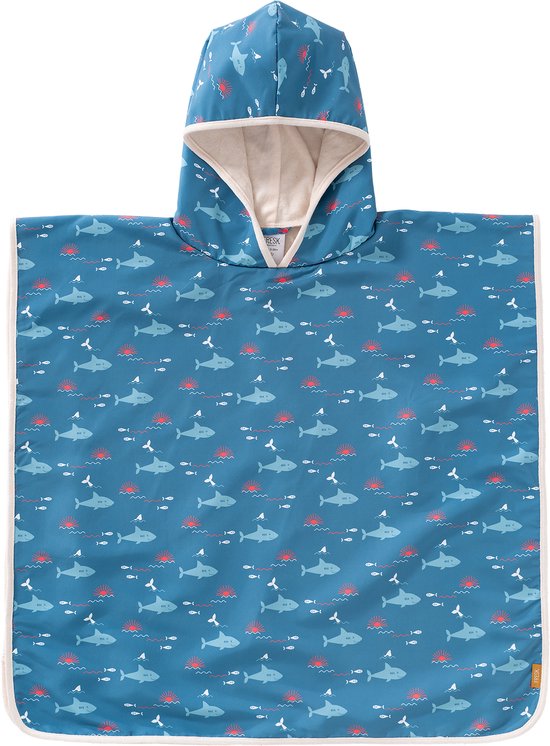 Fresk UV badponcho one size - Badcape met Capuchon – Sneldrogend Strandlaken - Jongens - Blauw - Shark