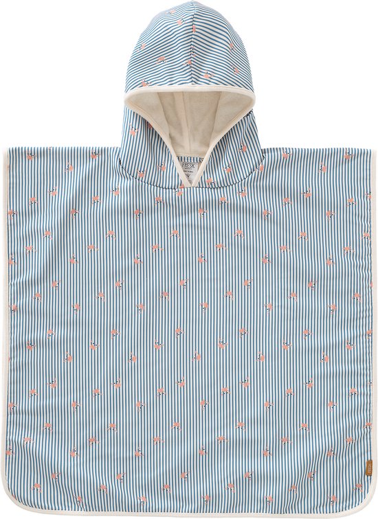 Fresk UV badponcho one size - Badcape met Capuchon – Sneldrogend Strandlaken - Jongens - Blauw - Stripes & Crabs van Merkloos