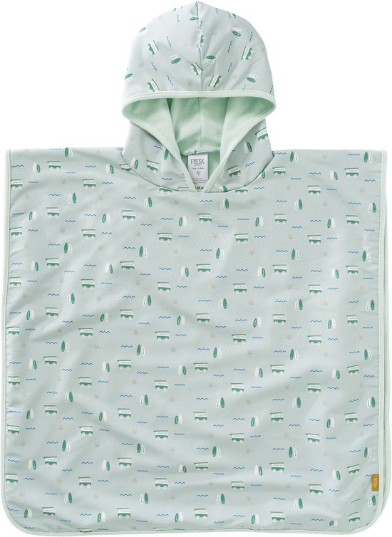 Fresk UV badponcho one size - Badcape met Capuchon – Sneldrogend Strandlaken - Jongens - Groen - Surf Boy