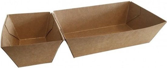 Frietbakje BIO 100 stuks - Frietbakje met saus vak bruin A22 (A9+1) - Lunch - Catering - Barbecue - snackbar - frietbak - friet - patat - bbq - feest - buurtfeest - kinderfeest - kibbeling - sausvak - verjaardag - serveerschaal - party - verpakking van A22