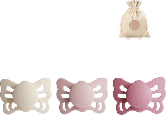 Frigg butterfly spenen siliconen anatomisch T1 (0-6 maanden) met speenzakje - Cream, Blush en Cedar - fopspenen van FRIGG