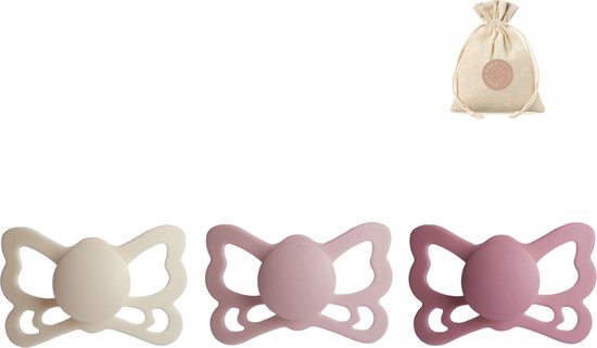 Frigg butterfly spenen siliconen anatomisch T2 (6-18 maanden) + speenzakje - Cream, Blush en Cedar - fopspenen van FRIGG