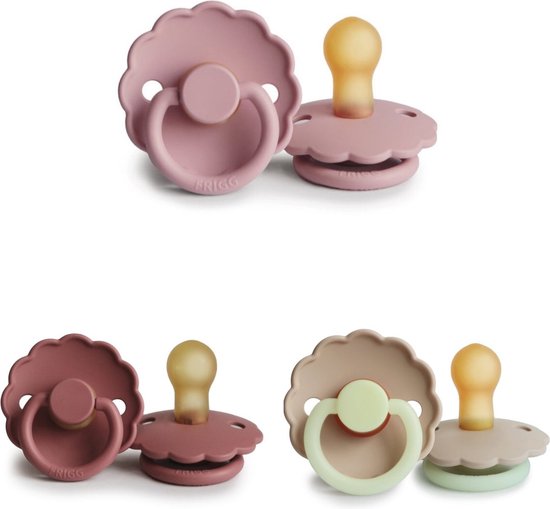 FRIGG DAISY Fopspeen set 3 stuks Baby Pink,Croissant Glow en Powder Blush 6-18 maand van FRIGG