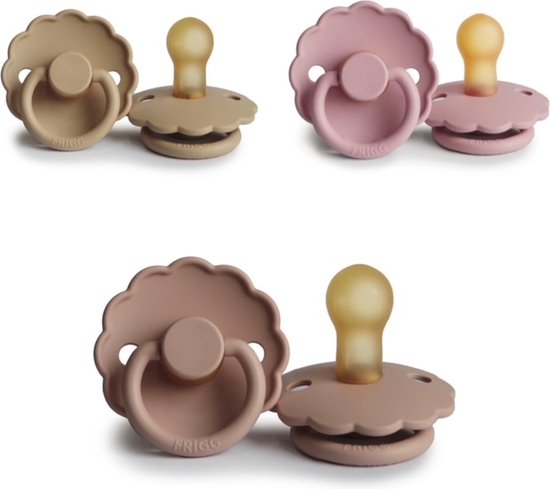 FRIGG DAISY Fopspeen set 3 stuks Croissant,Baby Pink en Blush 0-6 maand van FRIGG