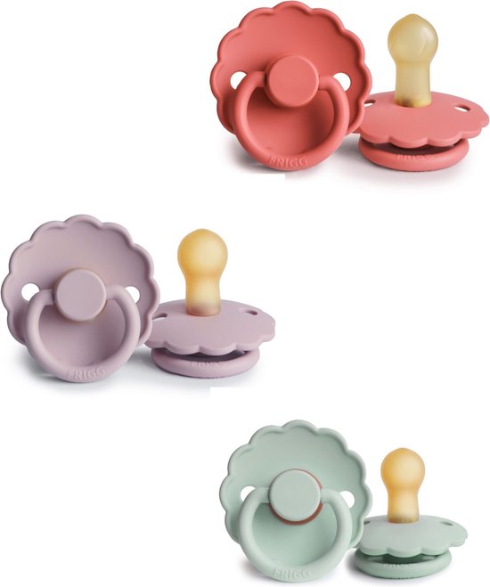 FRIGG DAISY Fopspeen set 3 stuks Poppy,Seafoam en Soft Lilac 6-18 maand maat 2 van FRIGG