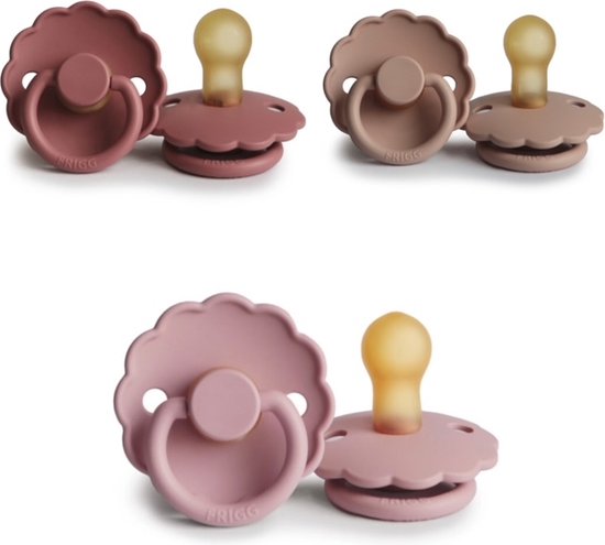 FRIGG DAISY Fopspeen set 3 stuks Powder Blush,Baby Pink en Blush 0-6 maand van FRIGG