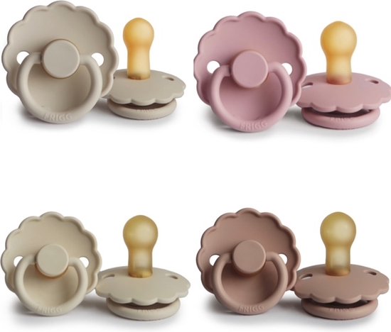 FRIGG DAISY Fopspeen set 4 stuks Baby Pink,Cream,Powder Blush en Sandstone 0-6 maand van FRIGG