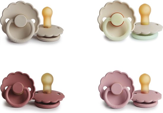 FRIGG DAISY Fopspeen set 4 stuks Baby Pink,,Powder Blush,Sandstone en Cream Glow 6-18 maand van FRIGG