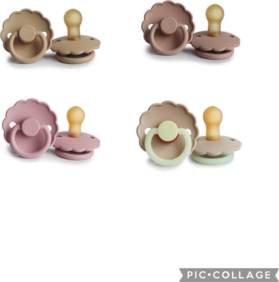 FRIGG DAISY Fopspeen set 4 stuks Croissant,Baby Pink,Blush en Croissant Glow 6-18 maand van FRIGG